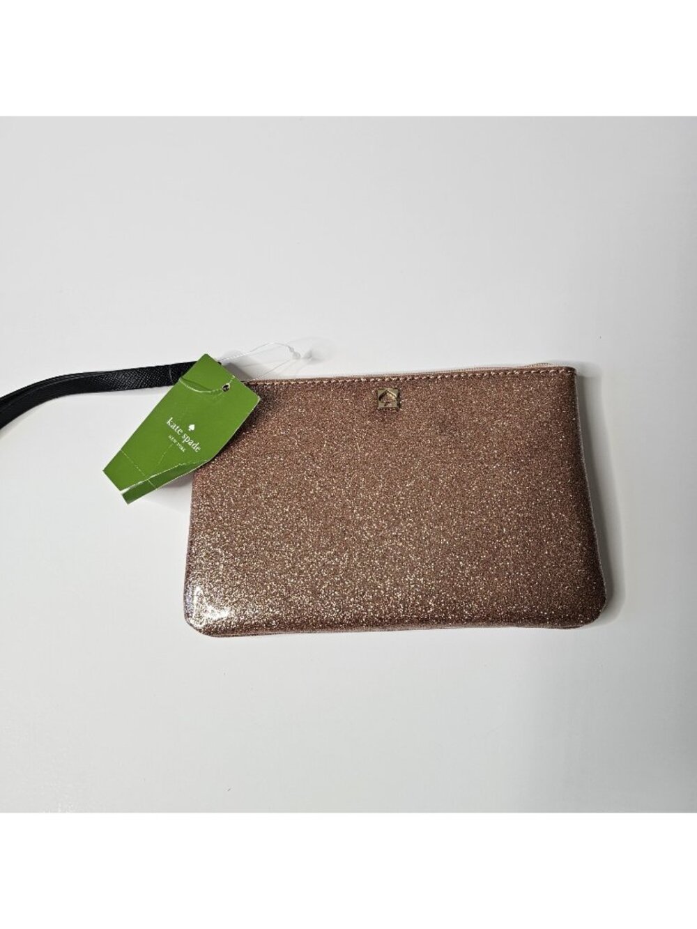 Kate Spade Mavis Street Bethann Wristlet Rose Gold Glitter Top Zip 7x5